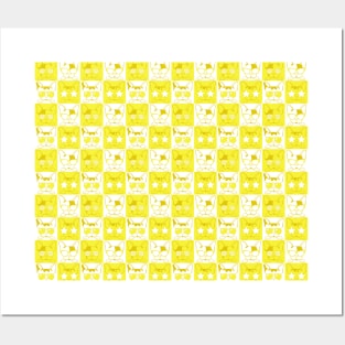 Frenchies with Glasses Pattern Yellow Posters and Art